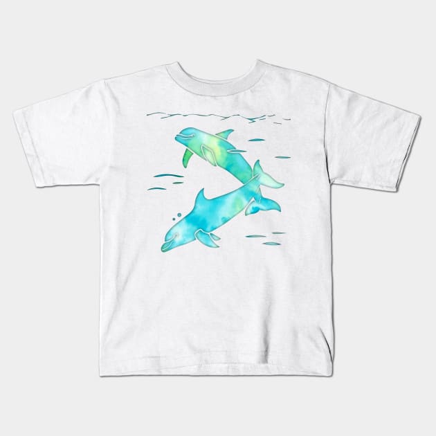 Aqua Sea Dolphins Kids T-Shirt by ferinefire